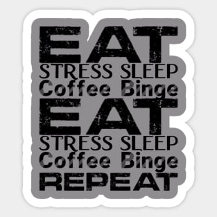 Eat, Stresssleep Coffee binge repeat Sticker